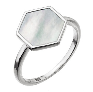 EG1415-54 Stříbrný prsten hexagon s bílou perletí