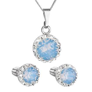 EG3183-BOP Sada šperků s krystaly Swarovski náušnice, řetízek a přívěšek modré opálové kulaté 39352.7