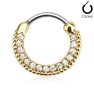 NS0032-C Zlacený piercing do nosu - septum, čiré kamínky