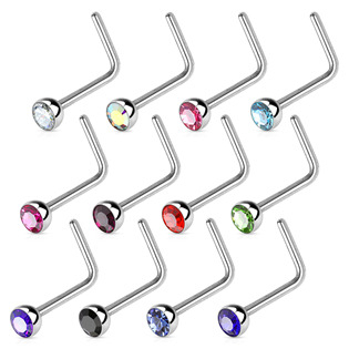 N0044-AB Zahnutý piercing do nosu s kamínkem