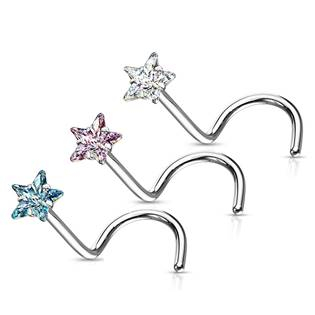 N0138P Zahnutý piercing do nosu hvězdička