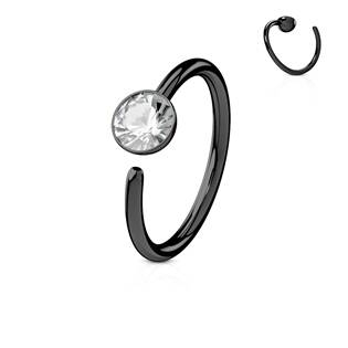 N0158 Černý piercing do nosu / ucha kruh se zirkonem