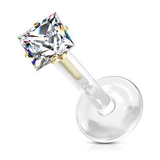 LB0029GDC-120803 Zlacený BioFlex piercing do brady, zirkon 3x3 mm