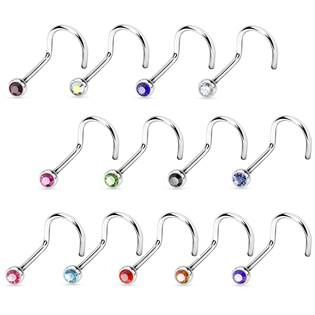N1122P-025 Zahnutý piercing do nosu, zirkon 2,5 mm