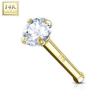 ZL01126C-YG Zlatý piercing do nosu - čirý zirkon, Au 585/1000