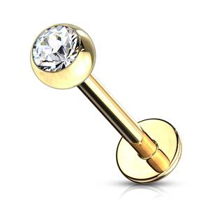 LB1033C-1206 Pozlacený piercing do brady - labreta 1,2 x 6 mm, čirý zirkon
