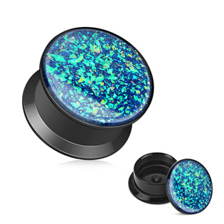 PL01221-14 Akrylátový plug do ucha, zelenomodrý opál, průměr 14 mm
