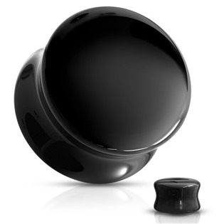 PL01250K-16 Skleněný plug do ucha černý, průměr 16 mm
