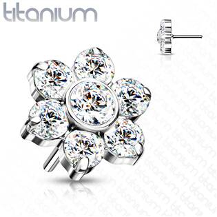 TIT1213-C Kytička k PUSH IN piercing do nosu TITAN, čiré zirkony