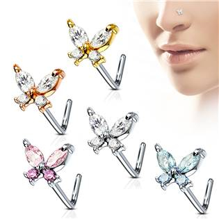 N0082-GDC Zahnutý piercing do nosu - motýlek
