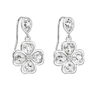 EG2529-CR Stříbrné náušnice visací s krystaly Swarovski bílá kytička