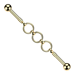 ID01051-GD Zlacený industrial piercing s kroužky