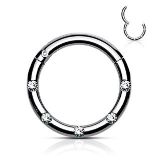 K01058-ST Piercing kruh segment, čiré kameny, 1,2 x 8 mm