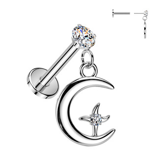 LB1149 Piercing do ucha PUSH IN labreta, měsíc a hvězda