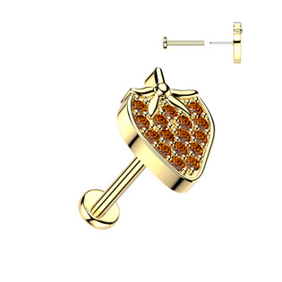 LB1158-GD PUSH-IN zlacený piercing do ucha nebo brady - jahůdka
