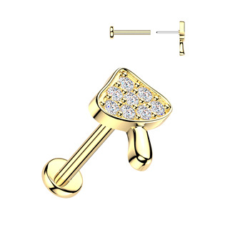 LB1159-GD PUSH-IN zlacený piercing do ucha nebo brady - houbička