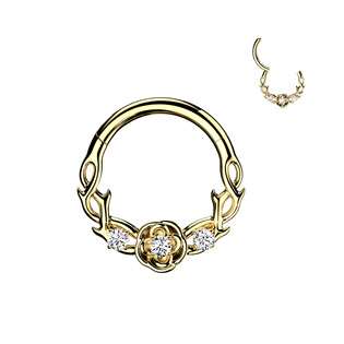 SG141GD-1208 Zlacený ocelový piercing - segment kruh s kytičkami