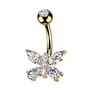 WP0121-GD Zlacený piercing do pupíku motýl