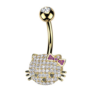 WP0122-GD Zlacený piercing do pupíku kočička