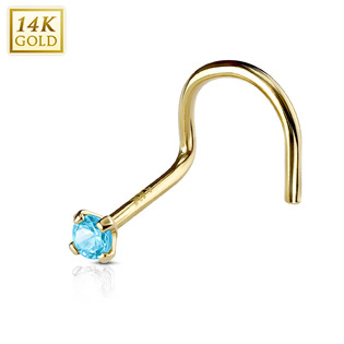 ZL01127Q-YG Zlatý piercing do nosu, tyrkysový zirkon, Au 585/1000