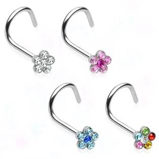 N01062-C Zahnutý piercing do nosu - kytička
