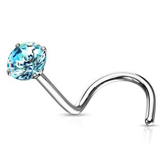 N0136Q-030 Zahnutý piercing do nosu - tyrkysový zirkon