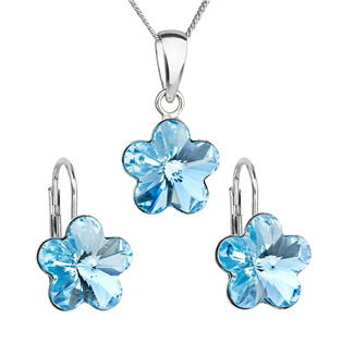EG3057-AQ Sada stříbrných šperků s kytičkami Crystals from Swarovski® Aqua