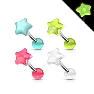 PJ0009-P Svítící piercing do jazyku - hvězdička