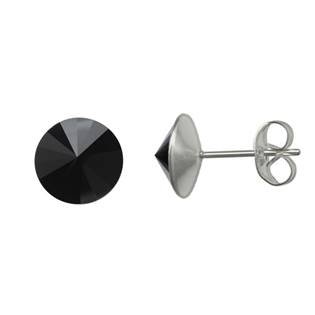 NU003-JB Ocelové náušnice Crystals from Swarovski® 6mm, JET BLACK