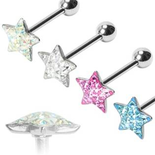PJ01060-AB Piercing do jazyku - hvězda osázená zirkony