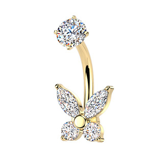 BS1066-GD Zlacený ocelový piercing do pupíku motýlek