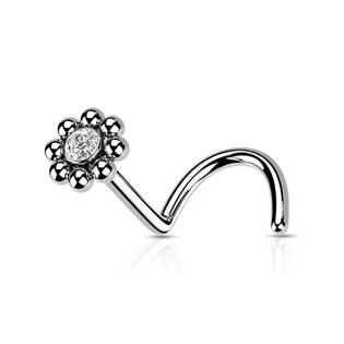 N0166-ST Zahnutý piercing do nosu - kytička