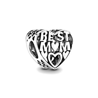 B0385 Stříbrný přívěšek korálek srdíčko "Best MOM"