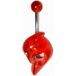 BA01032-R Piercing do pupíku - delfín, červená barva