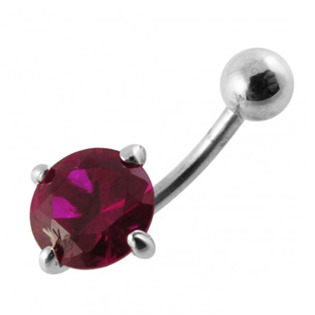 BP01017-F Stříbrný piercing do pupíku, tmavě růžový zirkon