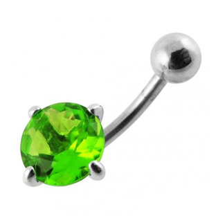 BP01017-G Stříbrný piercing do pupíku, světle zelený zirkon