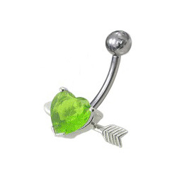 BP01020-G Stříbrný piercing do pupíku, světle zelený zirkon