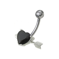 BP01020-K Stříbrný piercing do pupíku, černý zirkon