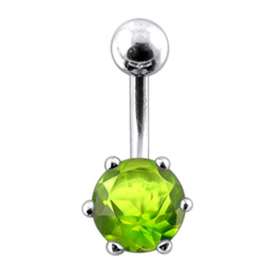 BP01025-G Stříbrný piercing do pupíku, světle zelený zirkon