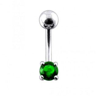 BP01027-E Stříbrný piercing do pupíku, tmavě zelený zirkon