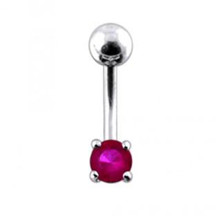 BP01027-F Stříbrný piercing do pupíku, tmavě růžový zirkon