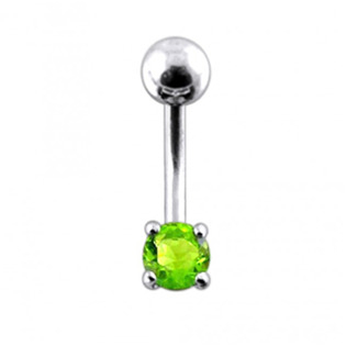 BP01027-G Stříbrný piercing do pupíku, světle zelený zirkon