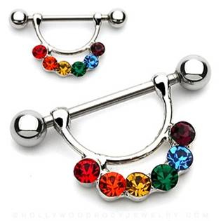 BR01018 Piercing do bradavky zdobený barevnými zirkony