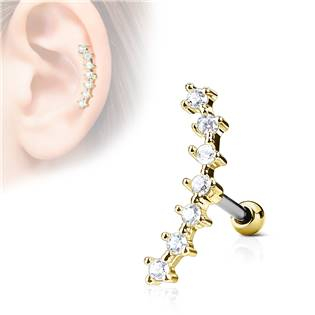 CP1031-GDC Zlacený cartilage piercing do ucha - čiré kamínky