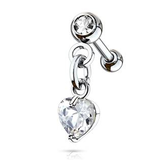 CP1057-C Cartilage piercing do ucha srdíčko, čirý zirkon