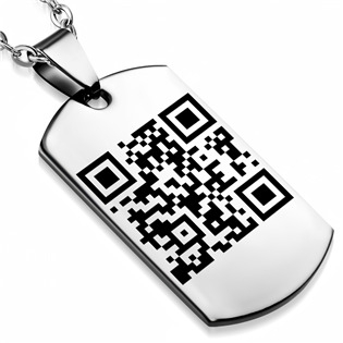 DR1009-QR Ocelový přívěsek - destička s laserovou rytinou QR kódu