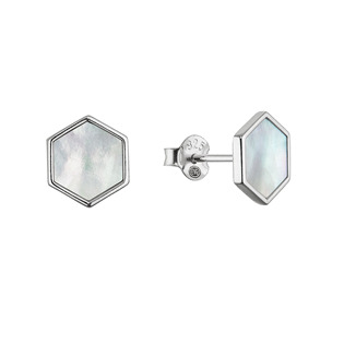 EG1386 Stříbrné náušnice hexagon s bílou perletí