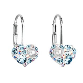 EG2003-AQAB Dívčí stříbrné náušnice srdíčka s krystaly Crystals from Swarovski® AQUAMARINE AB