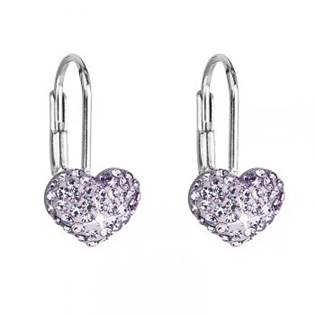 EG2003-VI Dívčí stříbrné náušnice srdíčka s krystaly Crystals from Swarovski® Violet