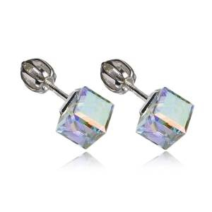EG2024-AB Stříbrné náušnice kostky Crystals from Swarovski®, Crystal AB
